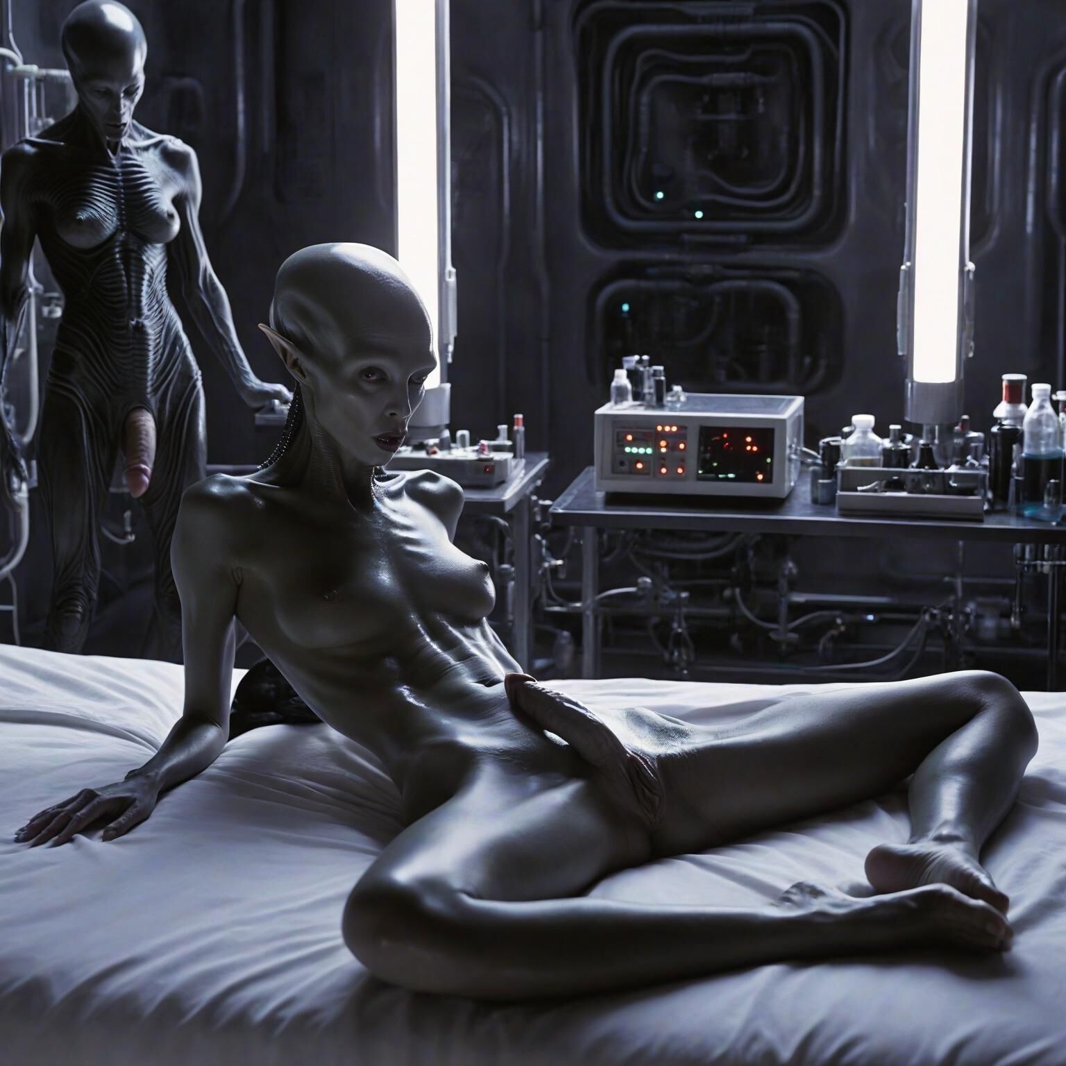 Naked Lab Technicians on the Zyphor Prime Medical Deck