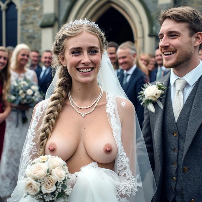 Lächelnde Bräute mit durchbohrten Brustwarzen Blonde große Titten