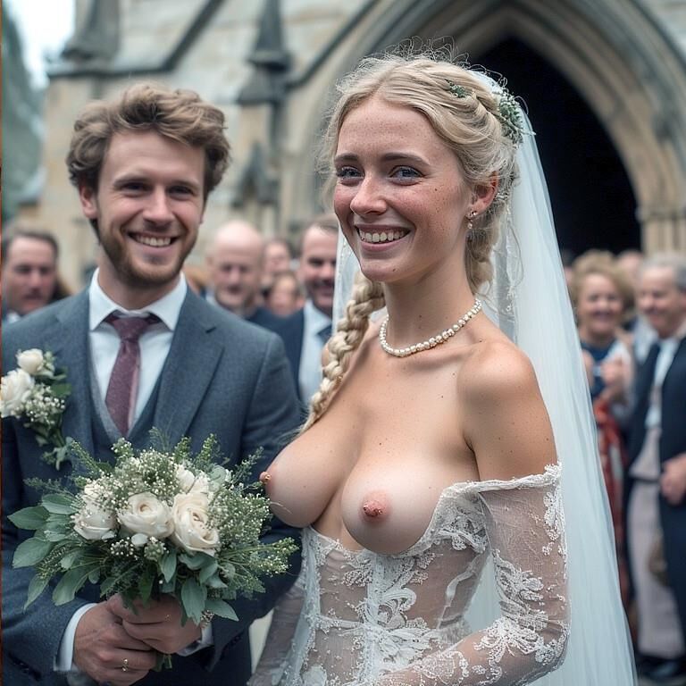 Lächelnde Bräute mit durchbohrten Brustwarzen Blonde große Titten