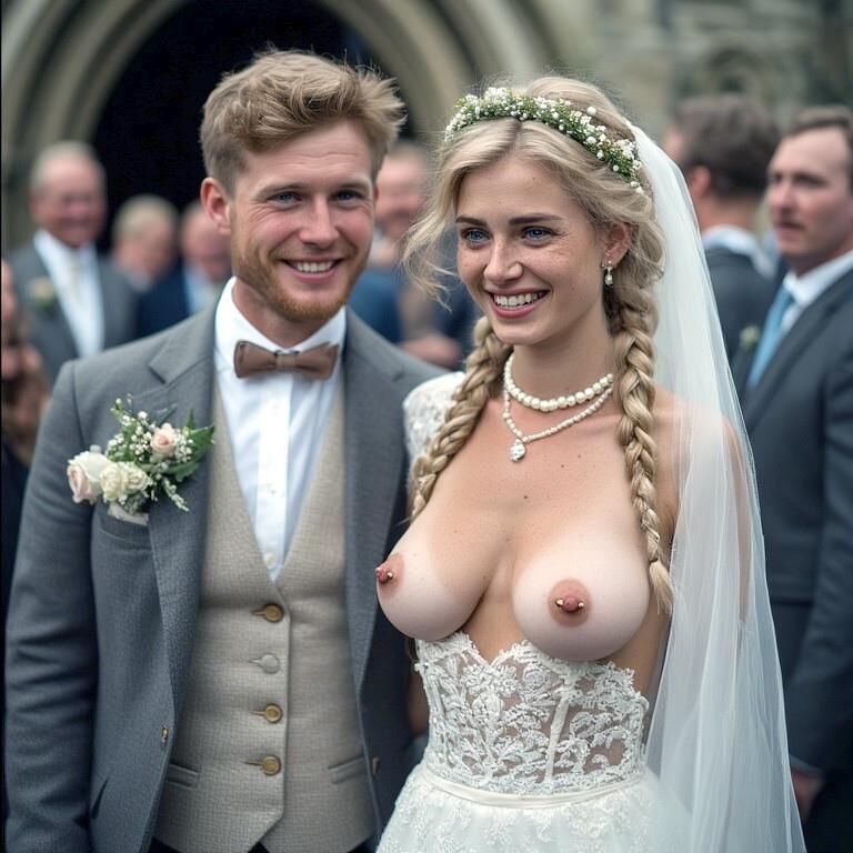 Lächelnde Bräute mit durchbohrten Brustwarzen Blonde große Titten