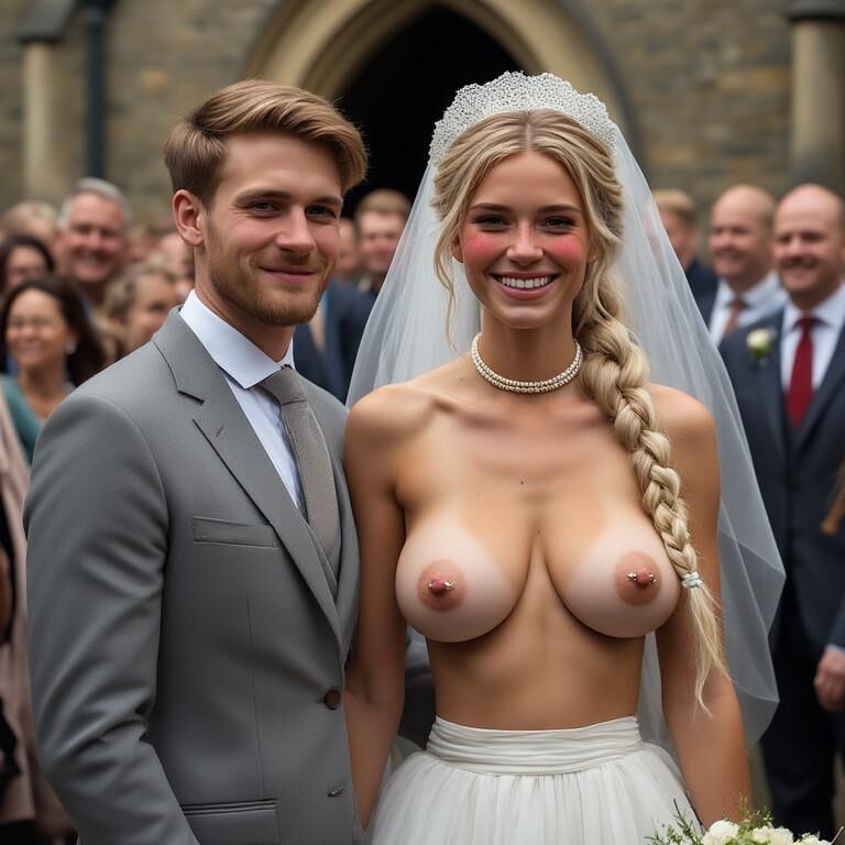 Lächelnde Bräute mit durchbohrten Brustwarzen Blonde große Titten
