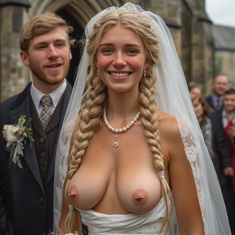 Lächelnde Bräute mit durchbohrten Brustwarzen Blonde große Titten