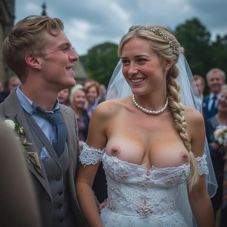Lächelnde Bräute mit durchbohrten Brustwarzen Blonde große Titten