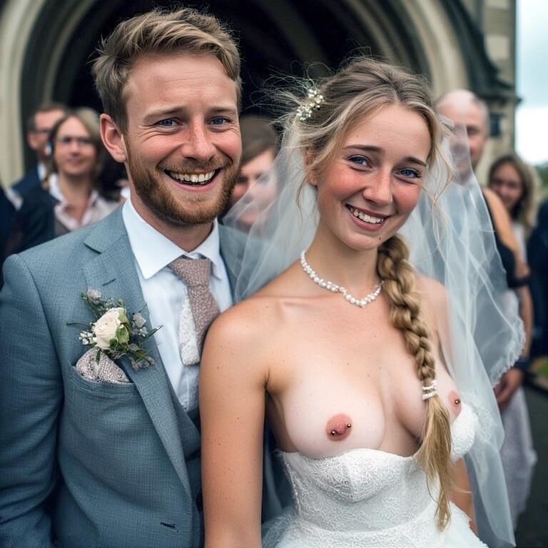 Lächelnde Bräute mit durchbohrten Brustwarzen Blonde große Titten