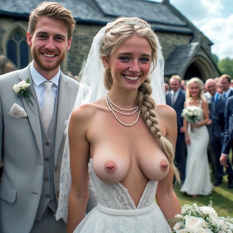 Lächelnde Bräute mit durchbohrten Brustwarzen Blonde große Titten