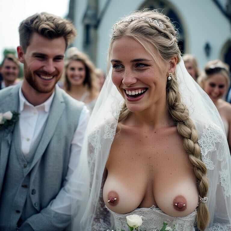 Lächelnde Bräute mit durchbohrten Brustwarzen Blonde große Titten