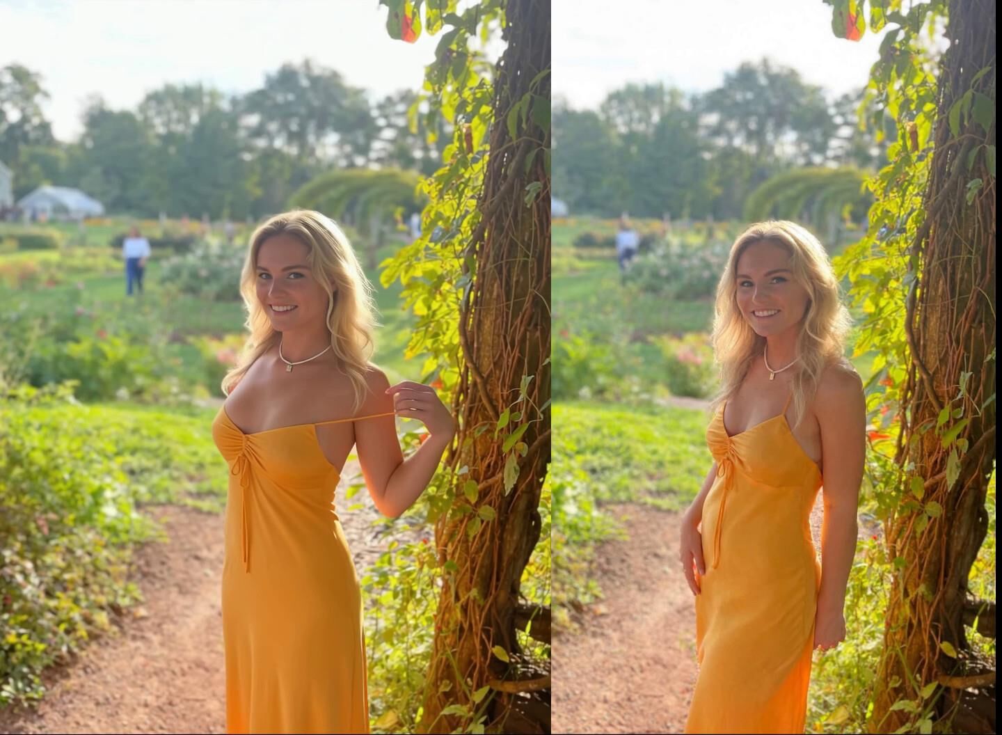 pretty blonde flashes outdoors