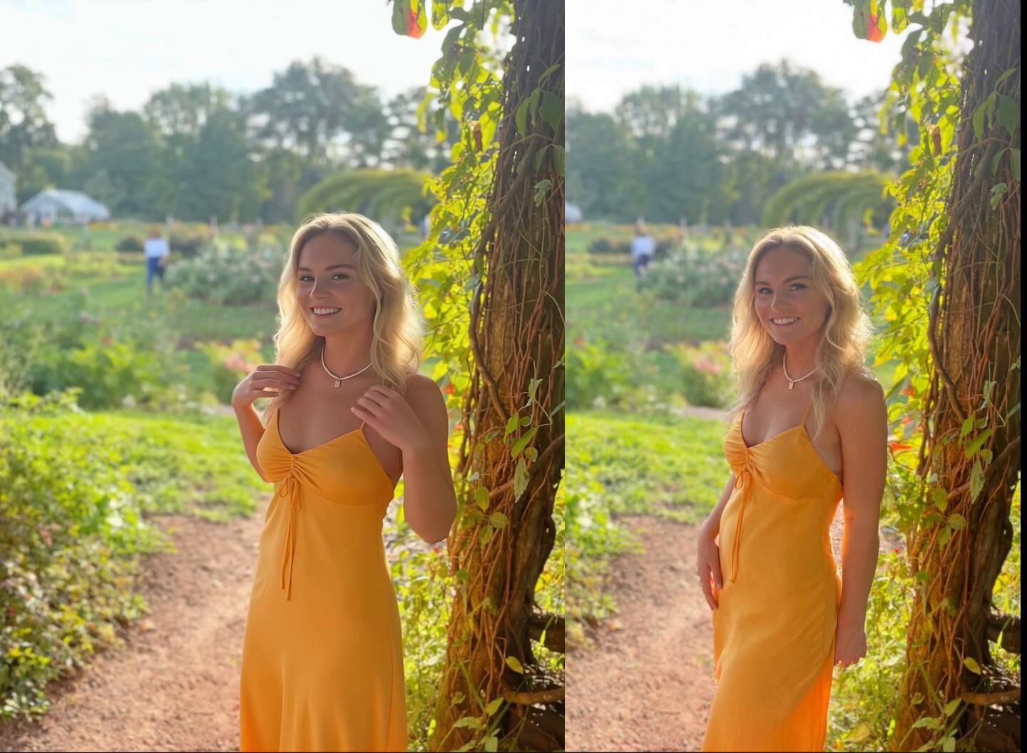 pretty blonde flashes outdoors