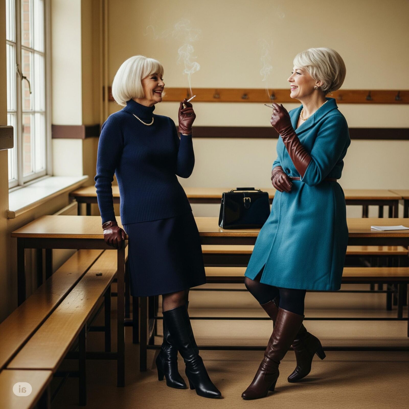 She is smoking (restored) 