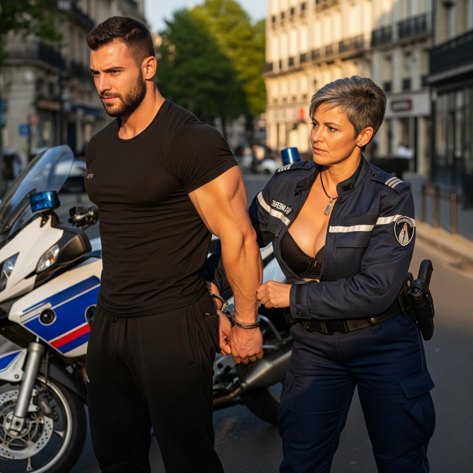 Französische weibliche Motorradpolizei