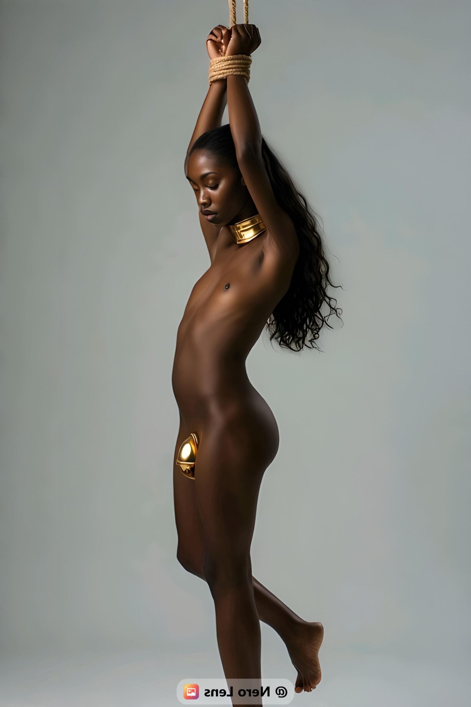 Ai Shemale Ebony Sklave mit Keuschheitsschloss verschlossen