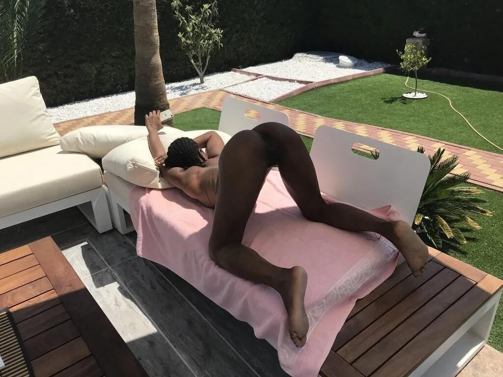 Slim Ebony Naked in Public Pool