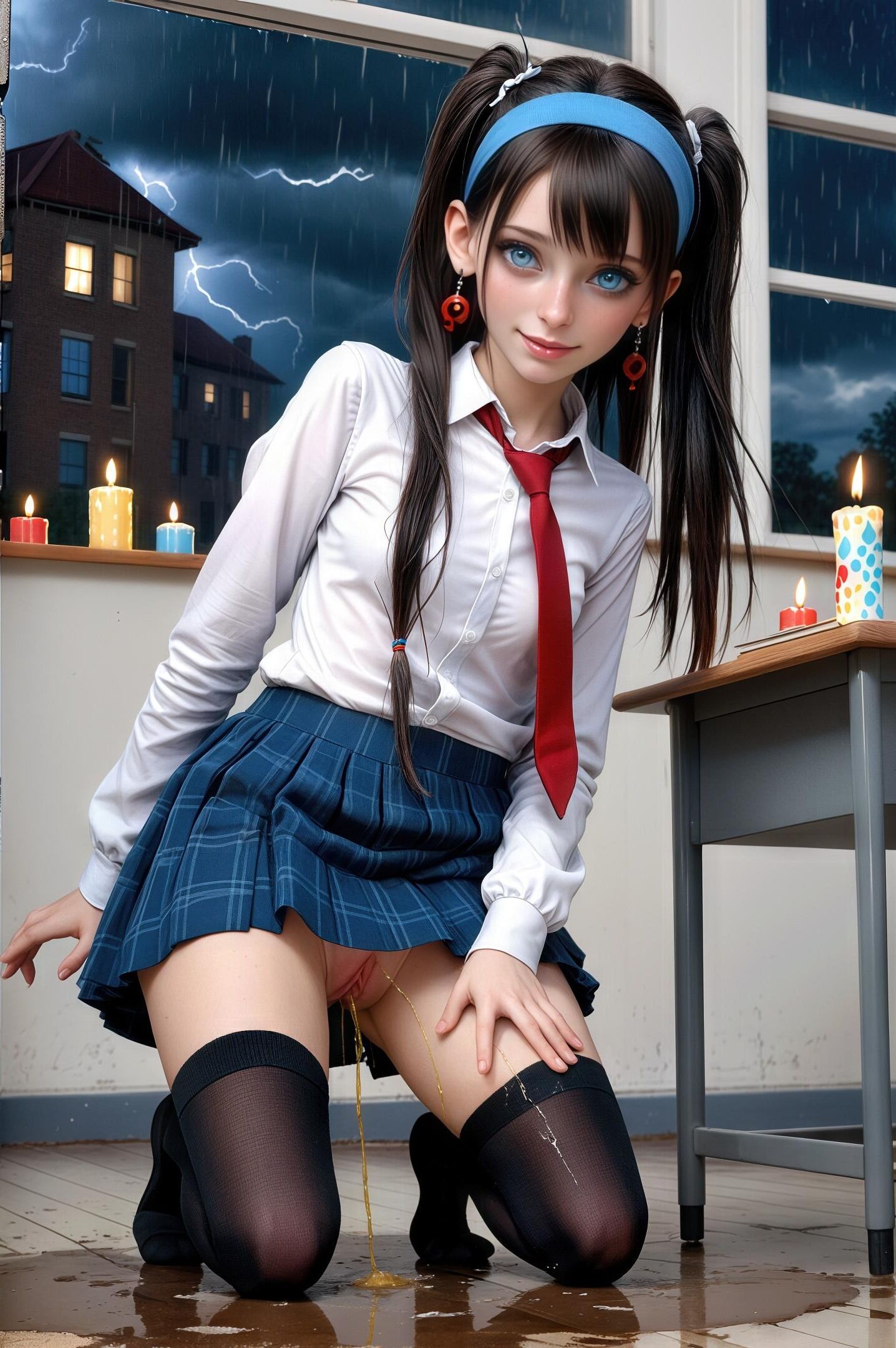 Schoolgirl peeing in her classroom