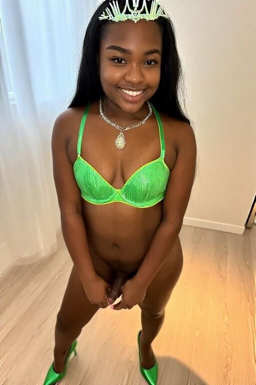 Afrikanische Girk in Green Bikini Trans