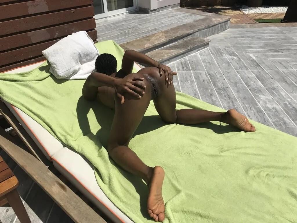 Slim Ebony Naked in Public Pool