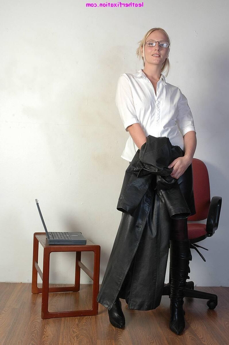 Nice Blond in Office in Leather Outfit