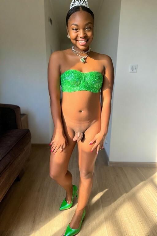 Afrikanische Girk in Green Bikini Trans