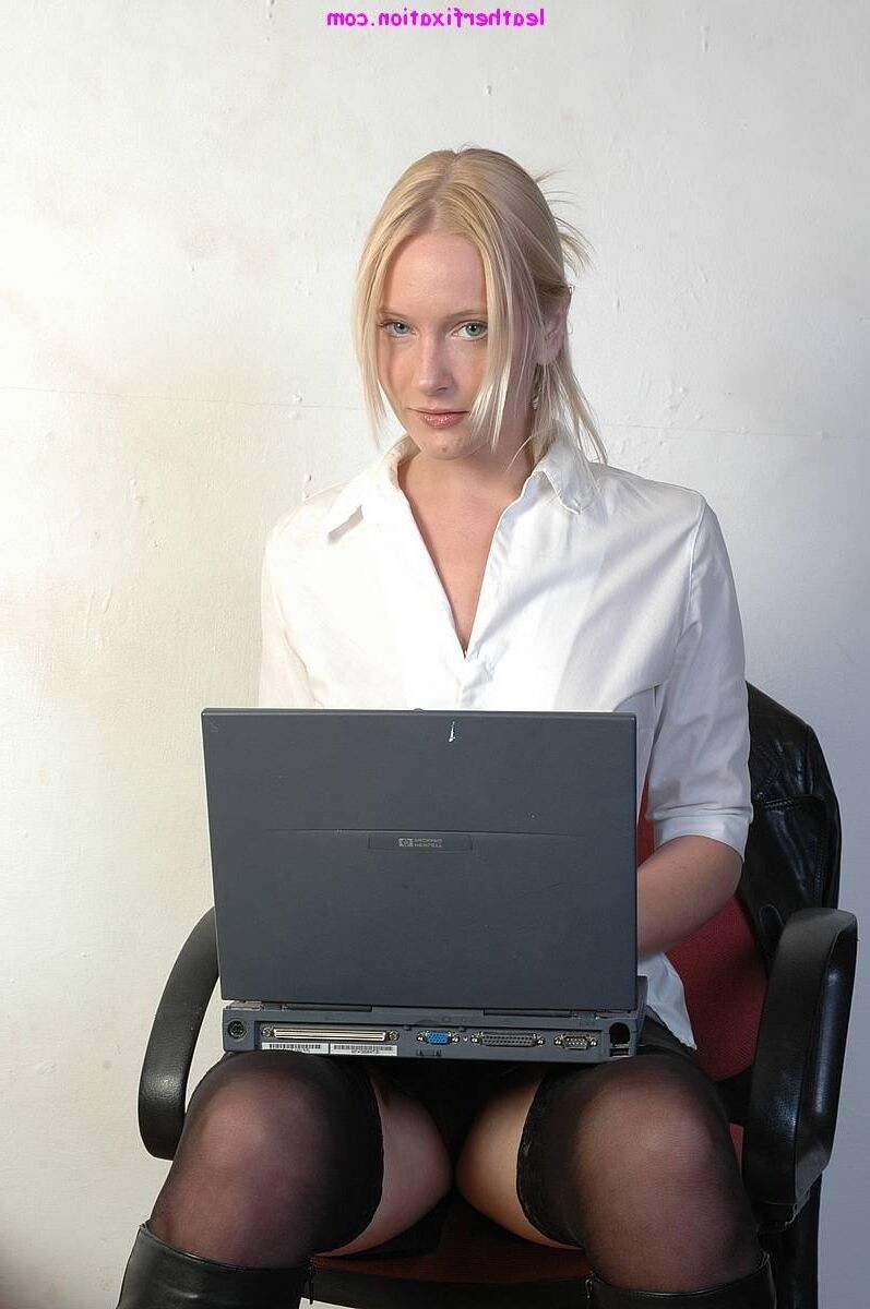 Nice Blond in Office in Leather Outfit