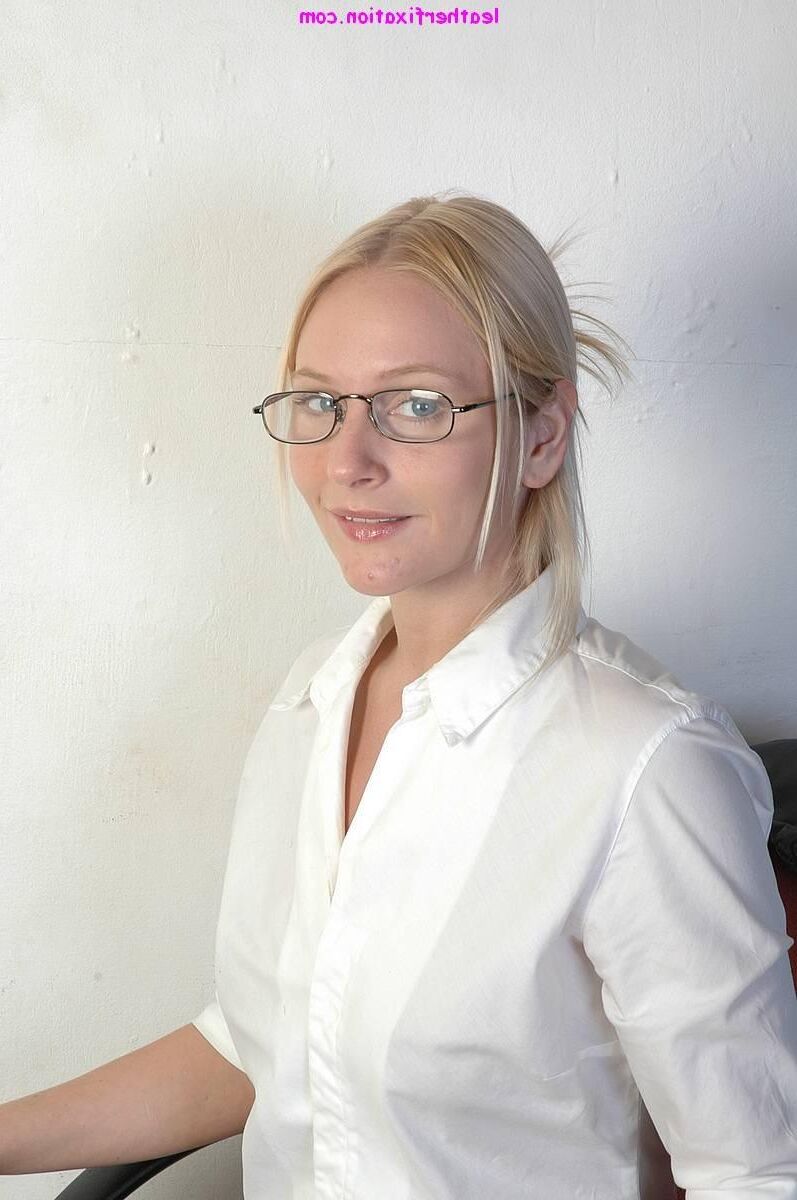 Nice Blond in Office in Leather Outfit