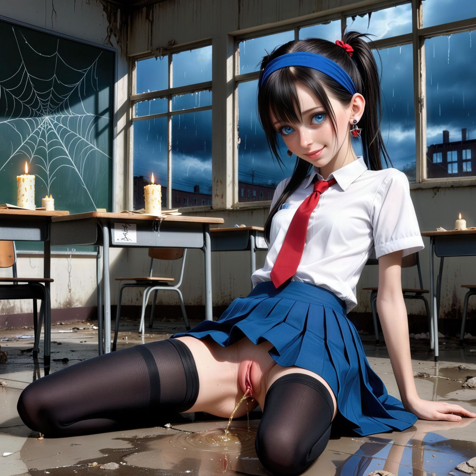 Schoolgirl peeing in her classroom