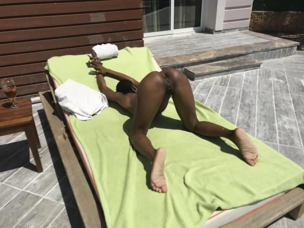 Slim Ebony Naked in Public Pool