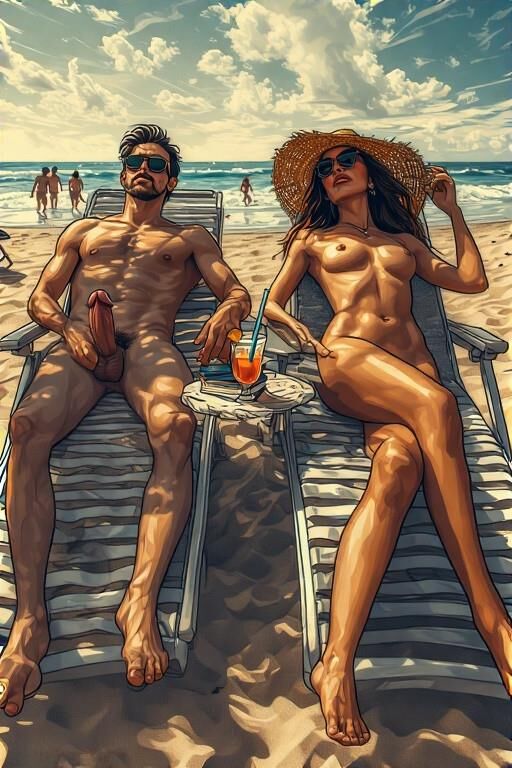 Lehnte sich auf einem Strandstuhl zurück, der sich selbst sonnte