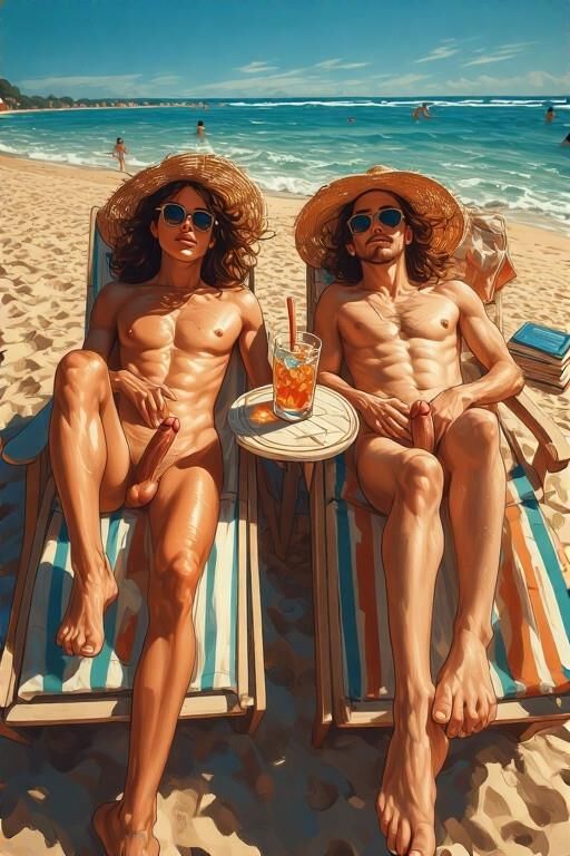 Lehnte sich auf einem Strandstuhl zurück, der sich selbst sonnte