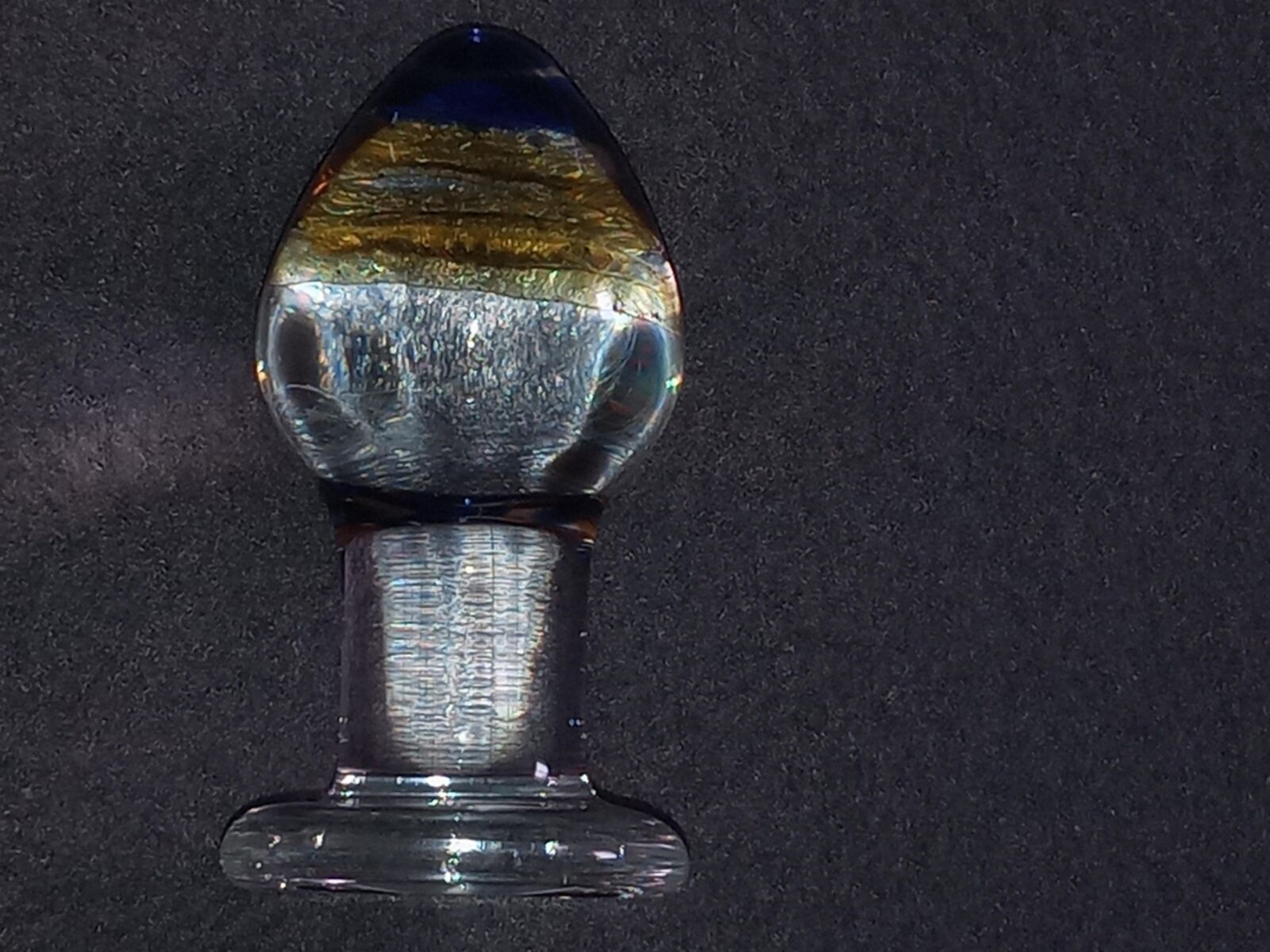Analdildo в Tropfenform aus glas klar blau gelb cm