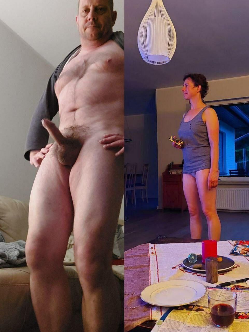 Marido de chupado de sí mismo y su esposa cachonda